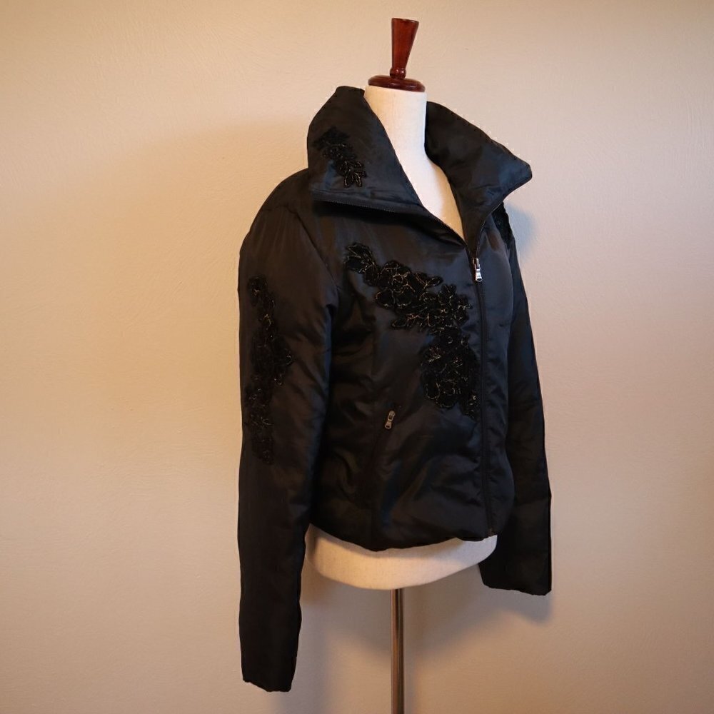Vintage Guess Black Puffer Jacket with Velvet Floral Size Medium